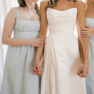 LulaKate formal dress in Drapey Bengaline/Blue Heaven